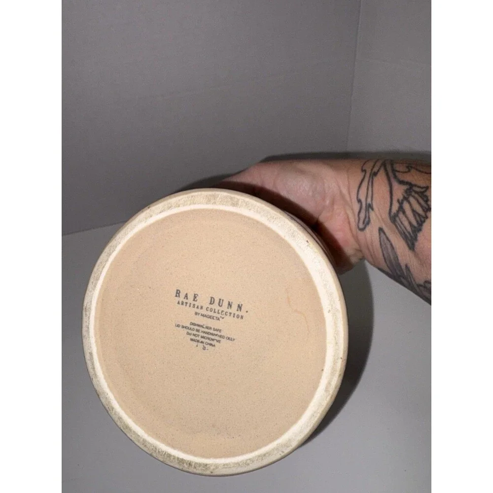 Rae Dunn 2021 Small Canister Tea Large Letters Sand Colored Bottom